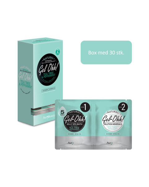 Box. Gel-Ohh Jelly Spa Bath. Tea Tree + Peppermint